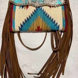American Darling Blue and Red Clutch with Fringe